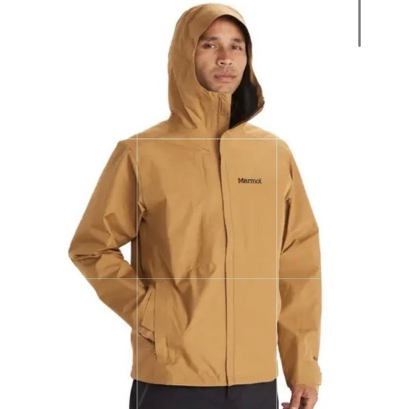 Marmot Minimalist GoreTex Jacket Size M Tan Lightweight Waterproof Hood Outdoor - Picture 9 of 9